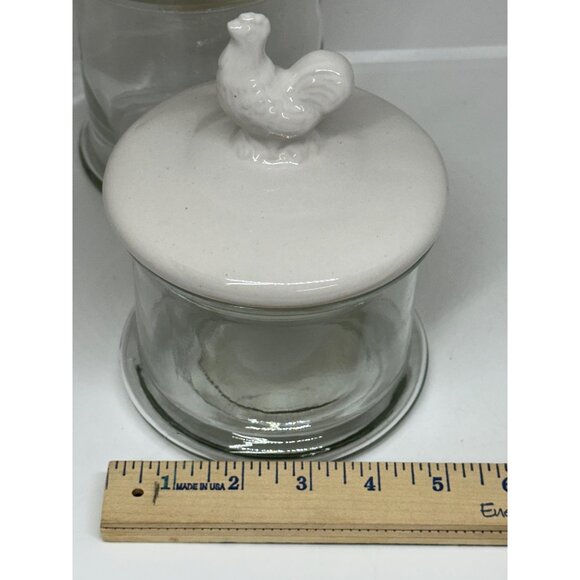VTG Glass Canister Jar Set of 2 Porcelain Rooster Lids Farmhouse Kitchen Decor - Picture 12 of 12